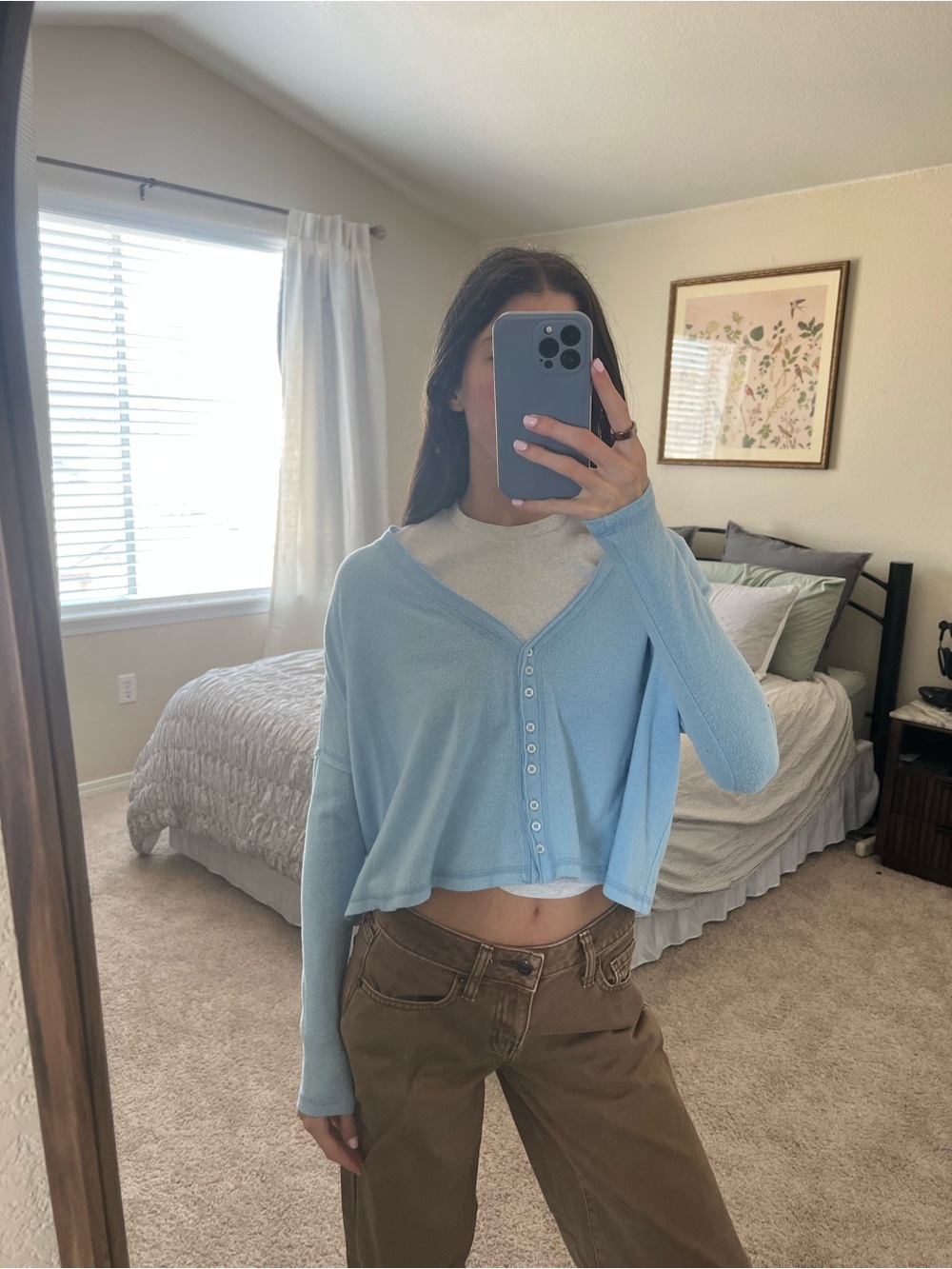 Urban Outfitters Light Blue Cropped Button-Front Top
